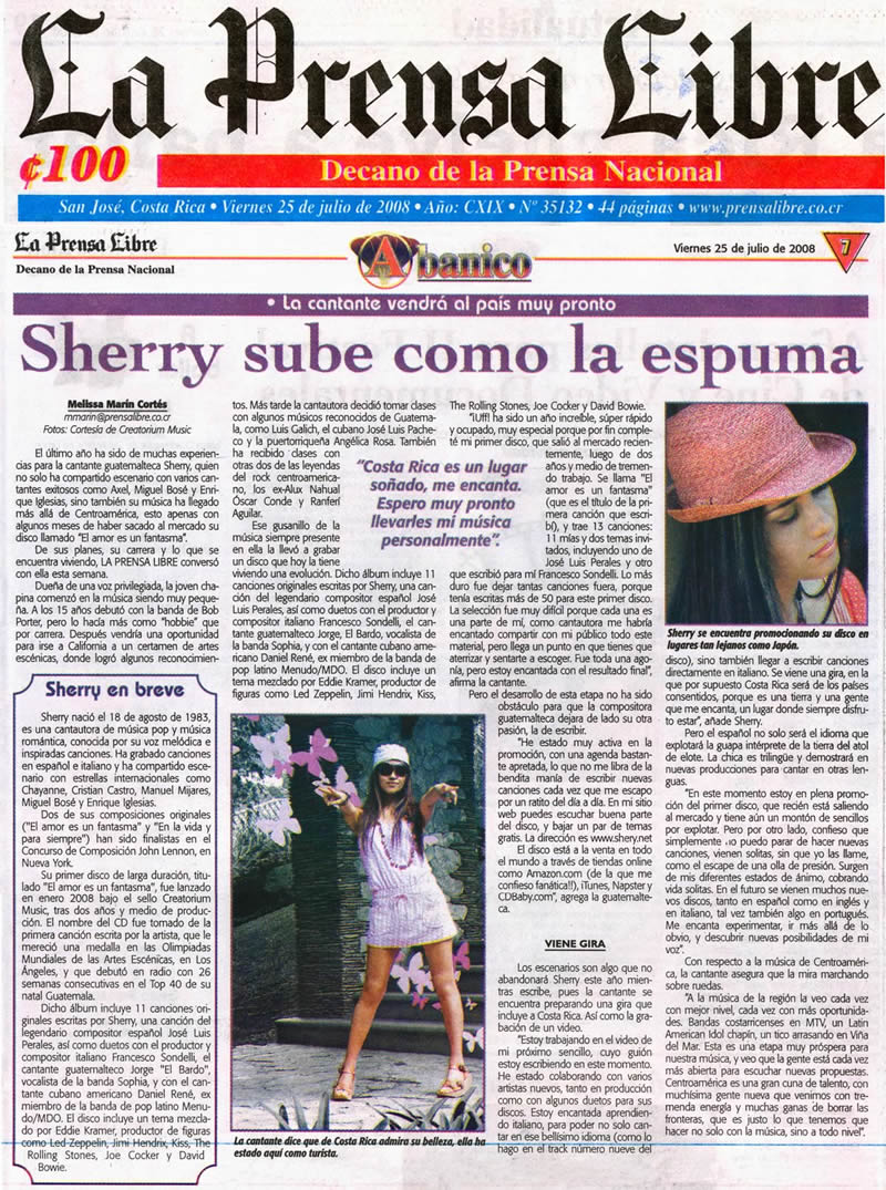 'Shery sube como la espuma': La Prensa Libre